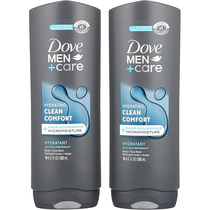 غسول دوف للرجال + العناية بالعناية بالرجل للجسم والوجه، علبة توين باك Clean Comfort بحجم 18 أونصة